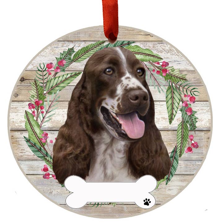 Springer Spaniel Ceramic Wreath Ornament for wholesale by E&S Pets