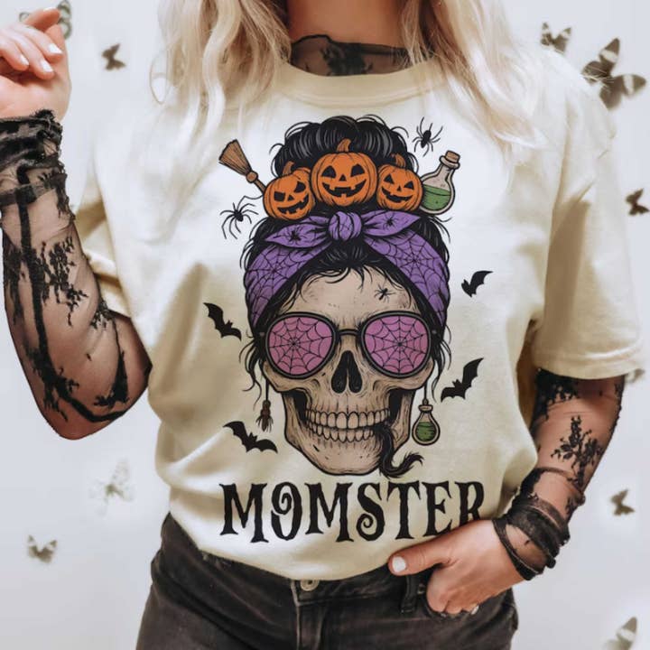 Messy Bun Momster Shirt , Funny Halloween Mom Shirt , Hallow for wholesale by OneStopSapphireShop
