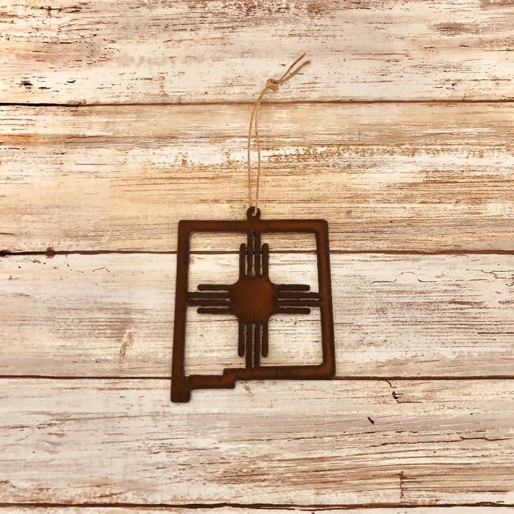 Universal Ironworks USA - Wholesale Ornament - New Mexico State Outline Shape with Zia Southwest Ornament