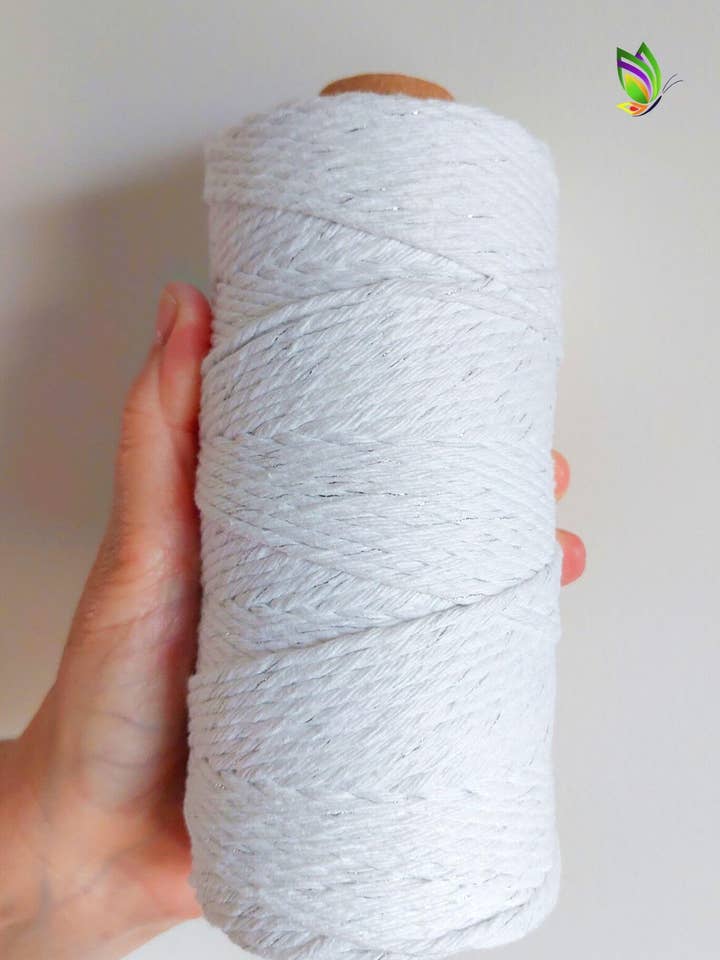 Twisted wire 300gr | WHITE+SILVER - Macramé for wholesale by Zaumi Loop