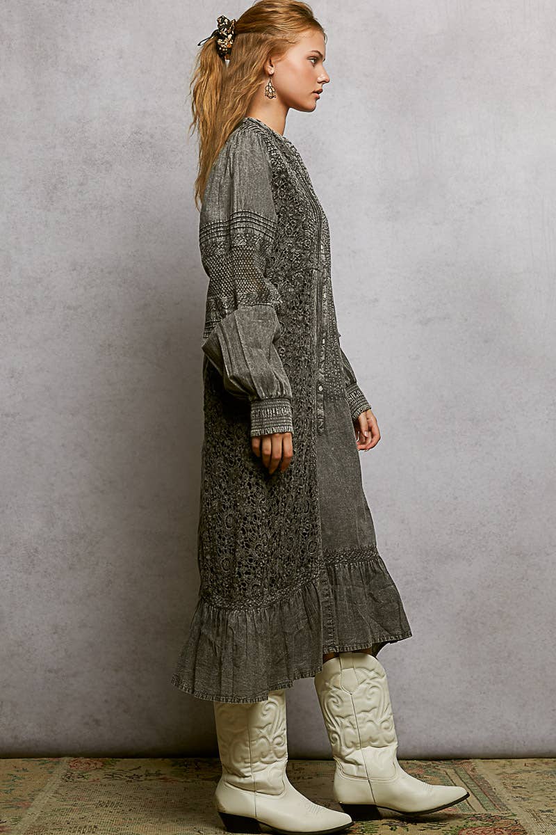 Pol Clothing - Wholesale Dress - Women's - Vintage Pintuck Ruffle Washed Boho Dress3