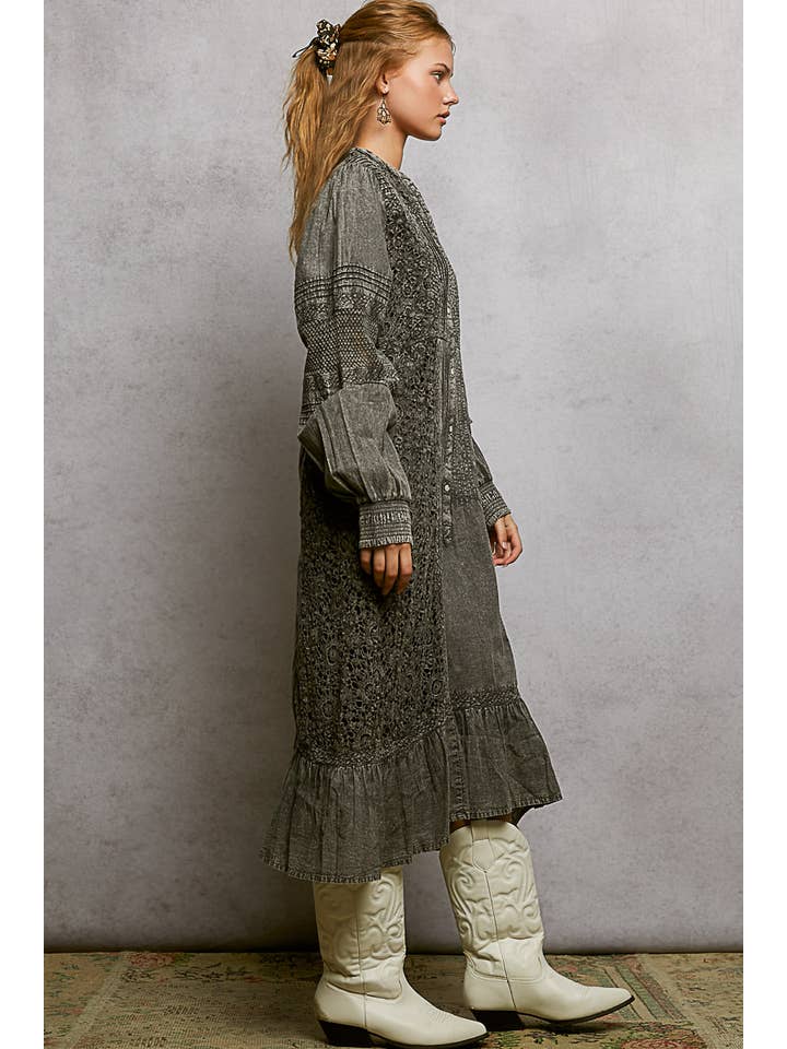 Pol Clothing - Wholesale Dress - Women's - Vintage Pintuck Ruffle Washed Boho Dress3