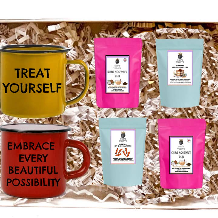 Kit de soins personnels - Mini tasses positives, mélanges pour boisson chocolatée, thés pour la vente par Maqoba