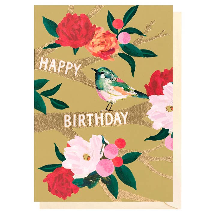 Happy Birthday Bird & Blooms | Female Birthday Card for wholesale by Louise Tiler