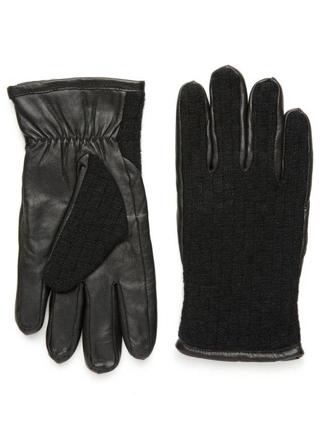 (MG14) Gants : Gant en tricot gaufré/cuir pour homme pour la vente par AMATO NEWYORK Carolina Amato