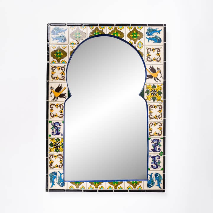 Large Imperial Mediterranean Hand-Painted Artisan Mirror - H 70 cm W 50 cm for wholesale by Maison Annabi