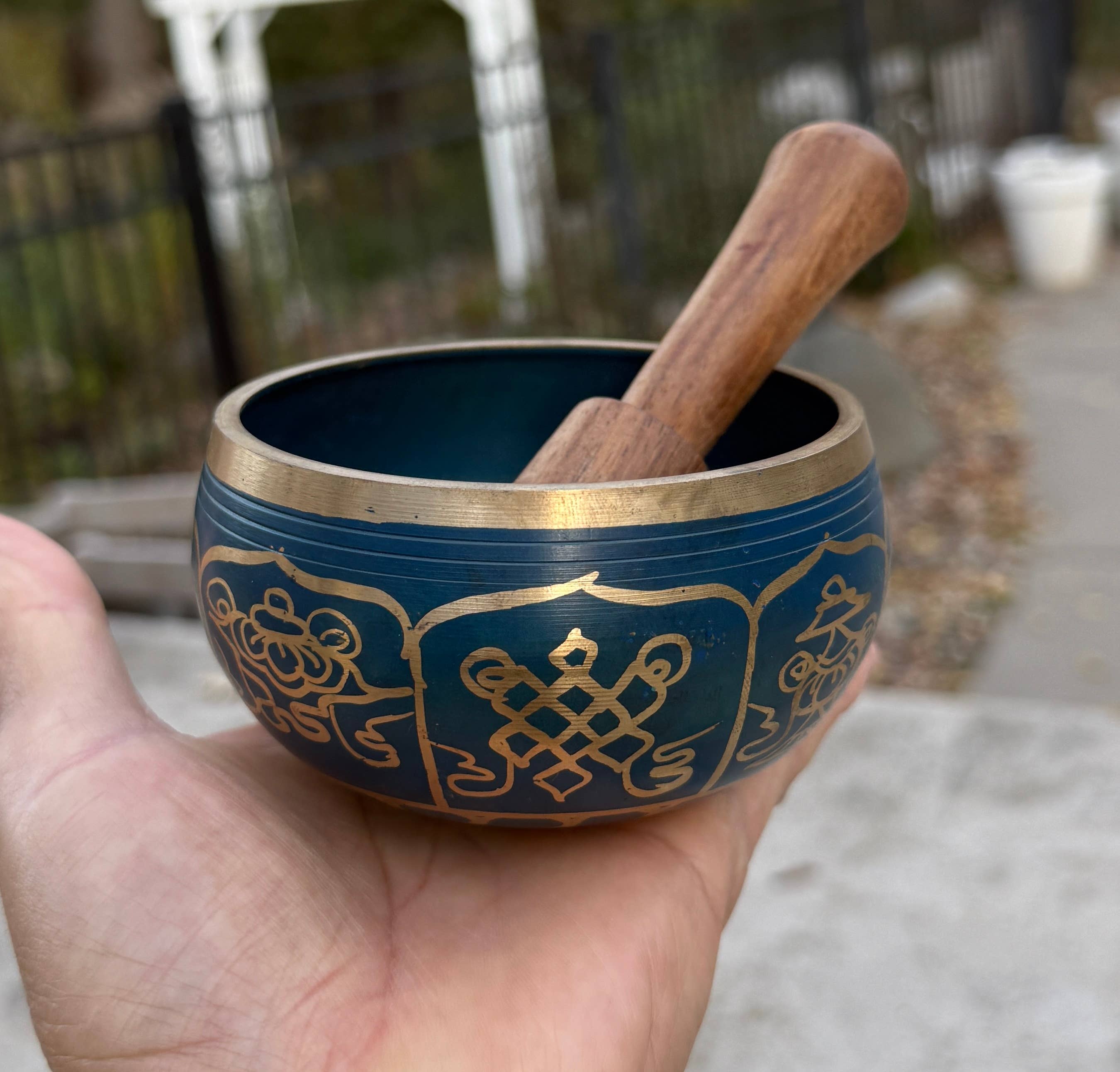 Lungta Imports - Wholesale Meditation Supplies - Tibetan Complete Singing Bowl Gift Box Set 8 Lucky Symbols 5