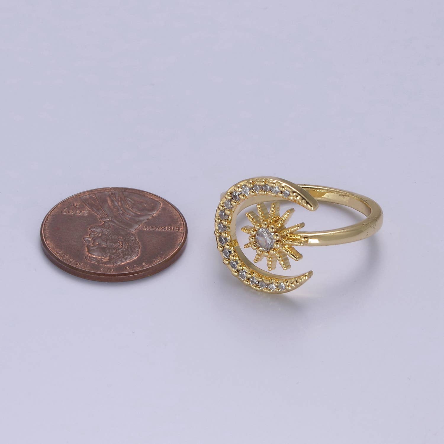 Aim Eternal - Wholesale Multi-Stone Ring - Elegant Micro Pave Gold/Silver Moon & Star Adjustable Ring4
