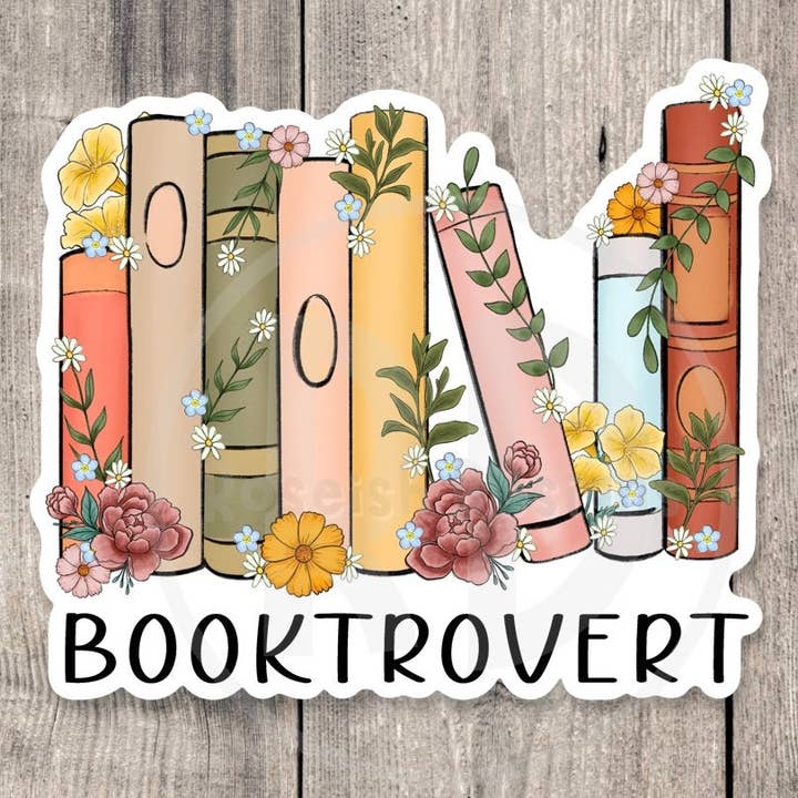 Booktrovert Cute Reading Books - Vinyl Sticker for wholesale by Roseish Designs