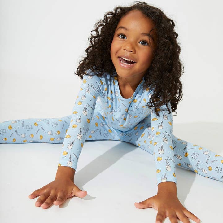 Bellabu Bear - Wholesale Sleepwear Set - Kids - Milk and Cookies Blue Bamboo Two-Piece Set
