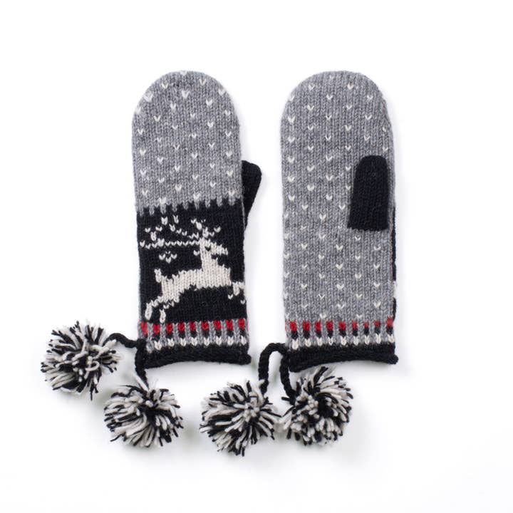 Lost Horizons Knitwear - Wholesale Mittens - Women's - Yuletide Festive Wool Mittens with Pom-Pom Tassels3