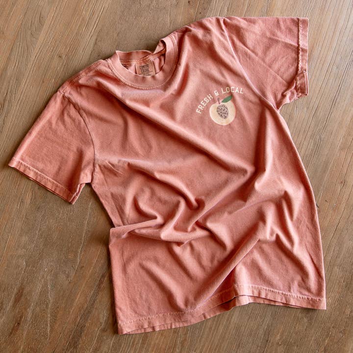 Paper Farm Press - Wholesale Screen Printed T-Shirt - Women's - Peach Farmers Market Tee - Yam1