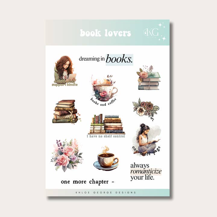 Book Lovers Sticker Sheet for wholesale by Khloe George Designs