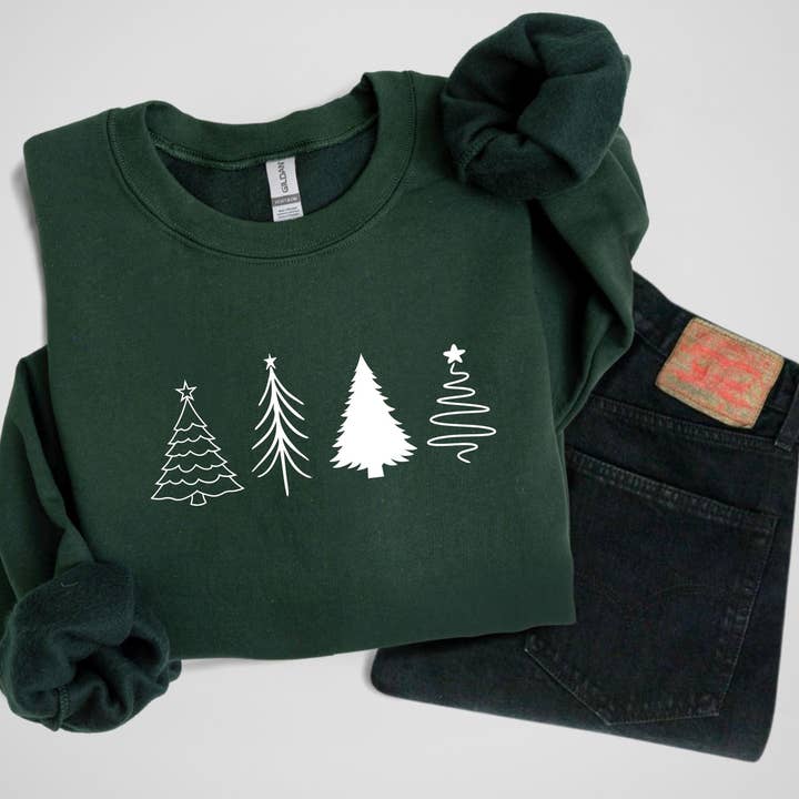 Up2ournecksinfabric - Wholesale Graphic Sweatshirt - Women's - Embossed Four Christmas Tree Sweatshirt0