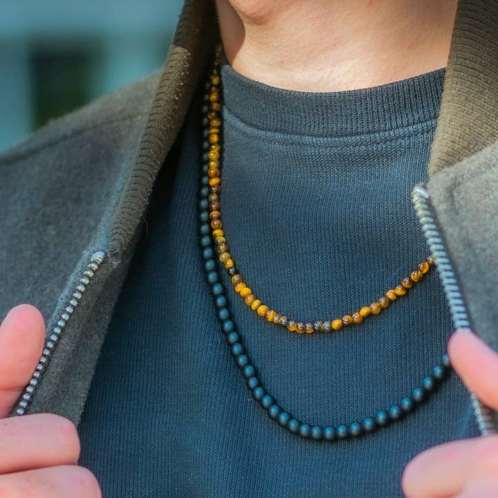 Halskæde Rantai Enam Onyx (6mm), rustfrit stål for engroshandel hos by julian