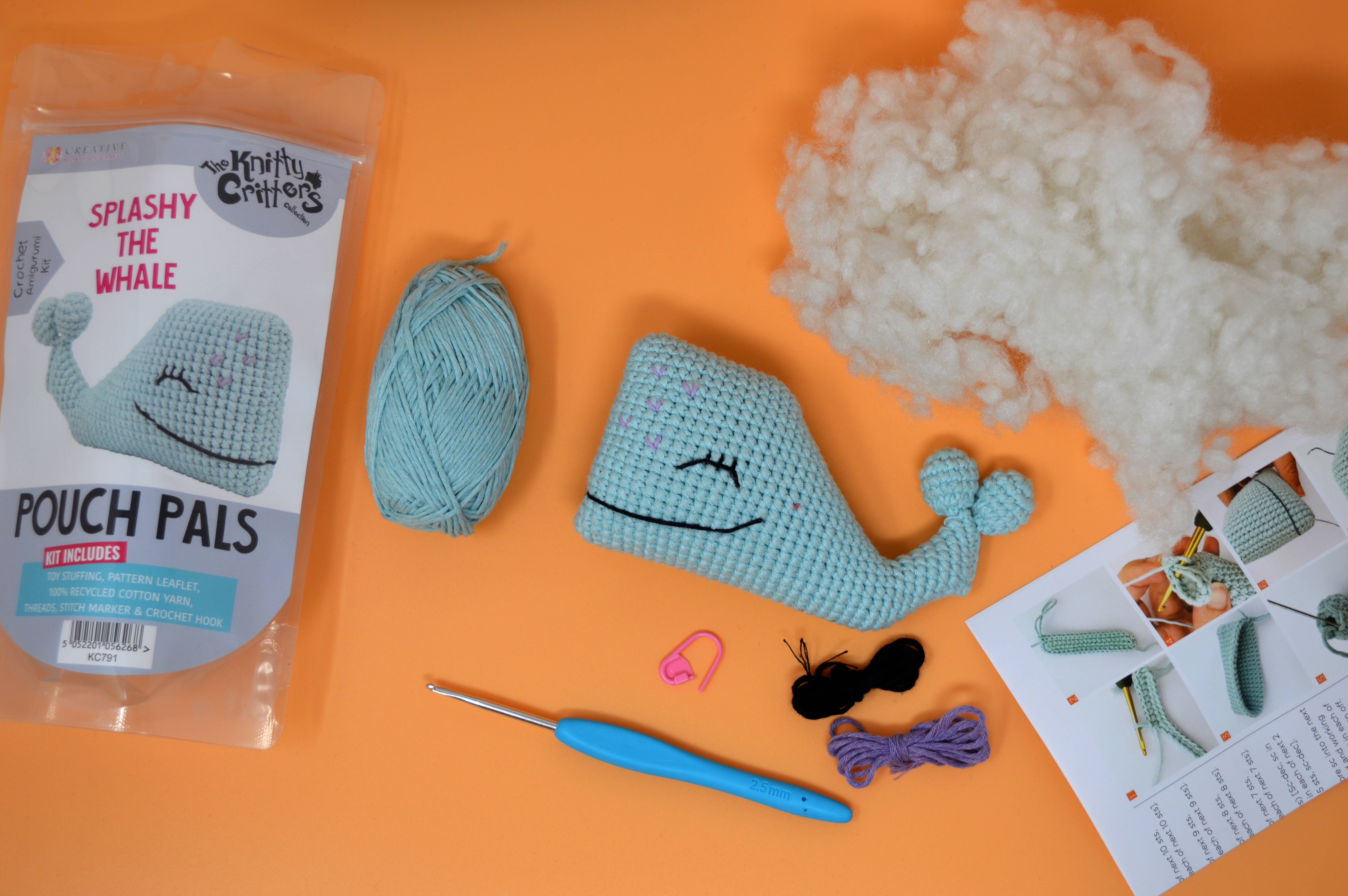 Creative World of Crafts - Wholesale Knitting/Crochet Supplies - Knitty Critters - Pouch Pals - Splashy The Whale Crochet Kit0