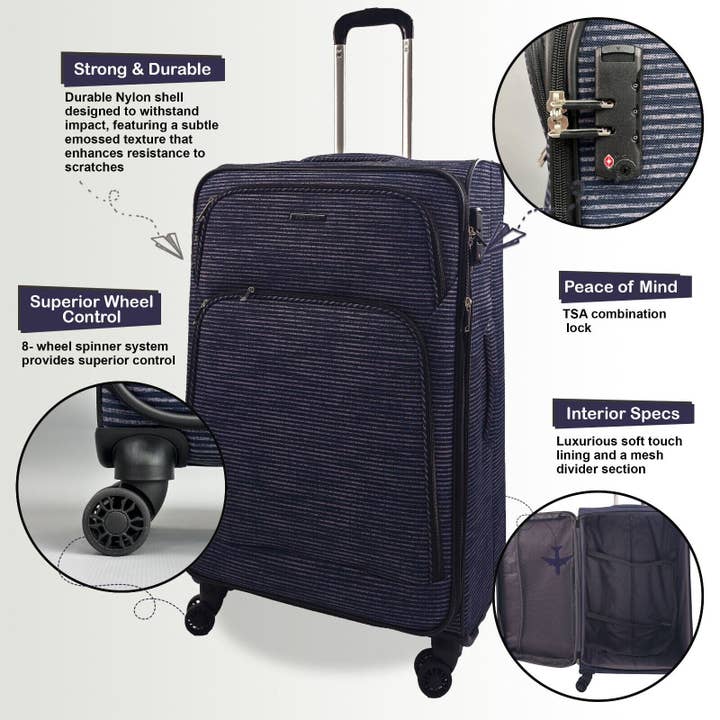 Infinity Leather (Upperclass Fashions Ltd) – wholesale Luggage – Lightweight Print Suitcases 8 Wheel Luggage Travel Soft Bags Set