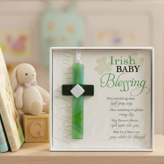 The Grandparent Gift Co. Inc. - Wholesale Ornament - Kids & Baby - Irish Baby Gift Blessing Card & Glass Cross USA 44993