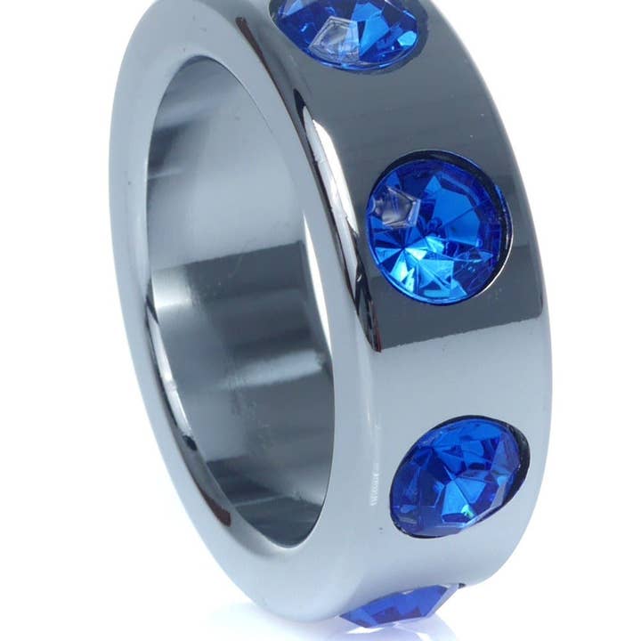 Kinky Pleasure - Wholesale Sex toy - Bossoftoys - 64-00118 - Stainless steel - Metal Cockring - with Blue Diamond stones - Small size - inner dia 3.5 CM - outer dia 4.5 CM2