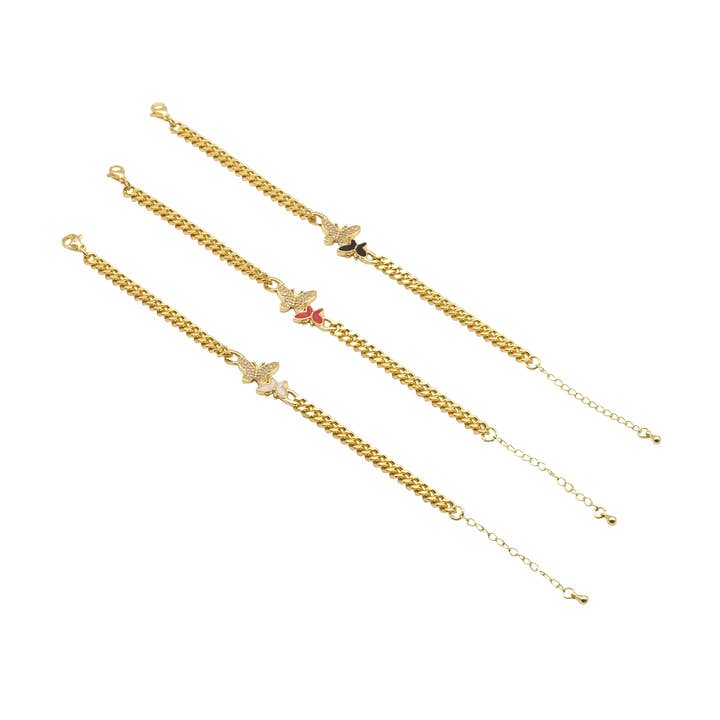 Färgglada fjäril Tunn kubansk kedja armband, Sku #LD393 för wholesale av BestBeads&Beyond