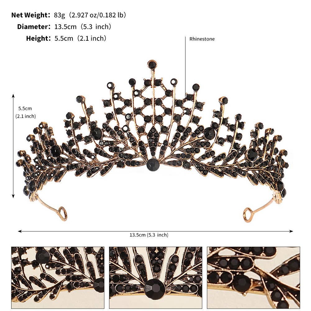 Tourtiwi - Wholesale Tiara - Women's - Obsidian Tiara Rhinestone Alloy Headdress Black Crown38