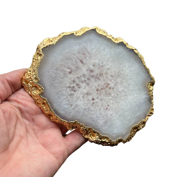 Muno - Wholesale Coasters - White Salt Gemstone Coaster with golden trim - Gift Crystal3