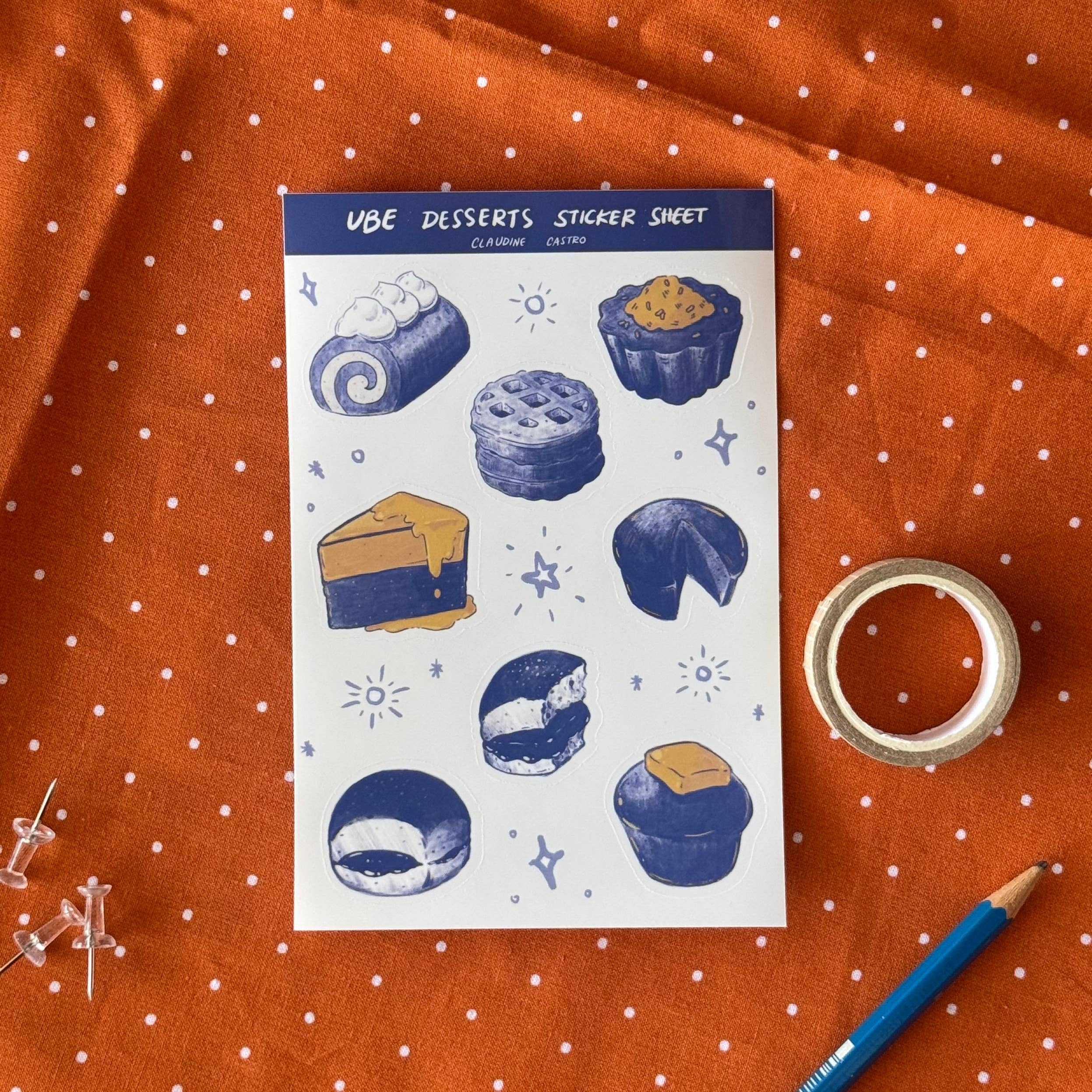 Claudine Castro Art - Wholesale Sticker - Ube Desserts Vinyl Sticker Sheet, Cute Filipino Art1