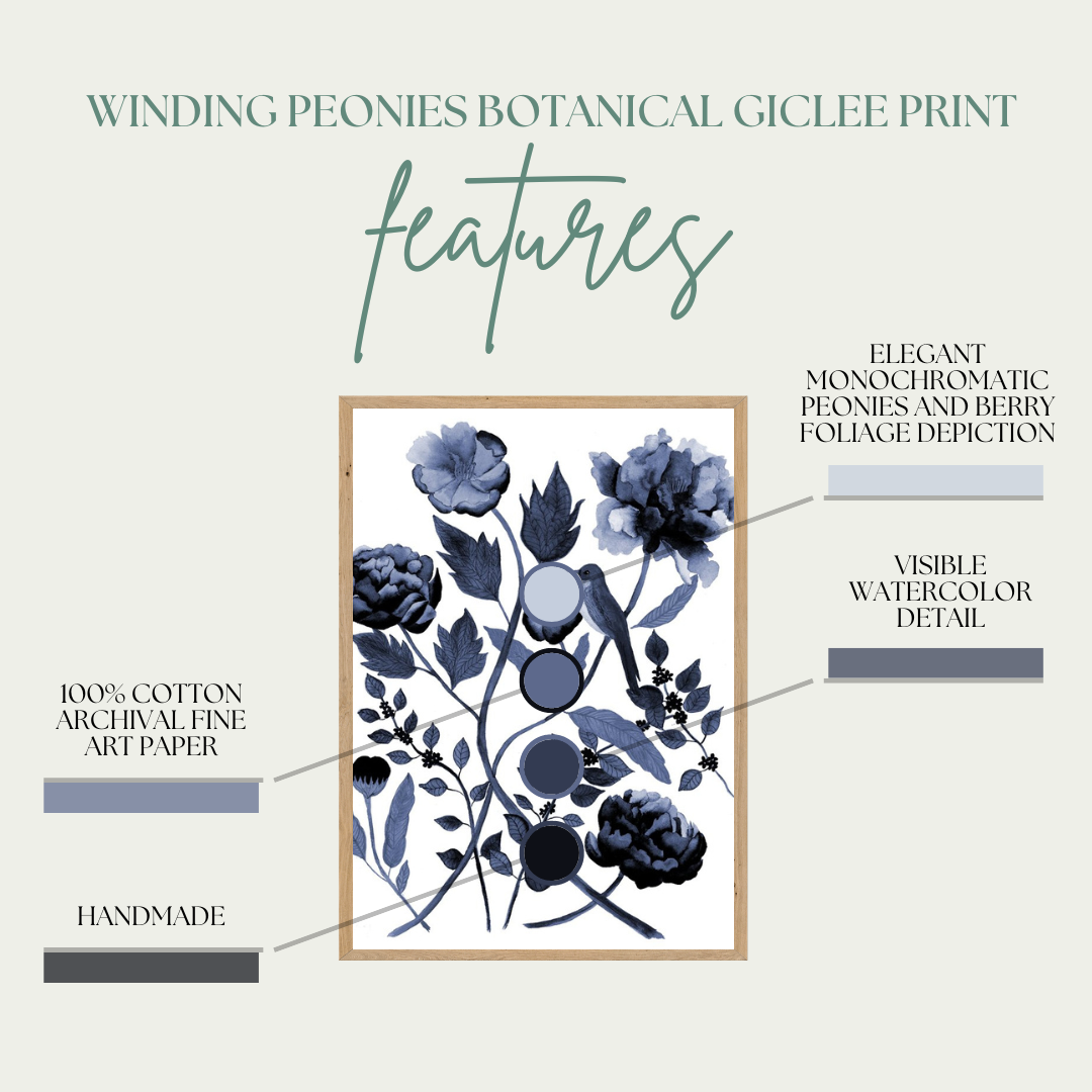 Jen Ray Studio - Wholesale Art Print - Indigo Botanical Watercolor Giclee Fine Art Print2