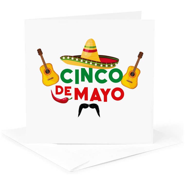 3dRose, Cinco de Mayo Viering Sombrero Gitaren Snor Witte Achtergrond, Wenskaart voor wholesale door 3dRose