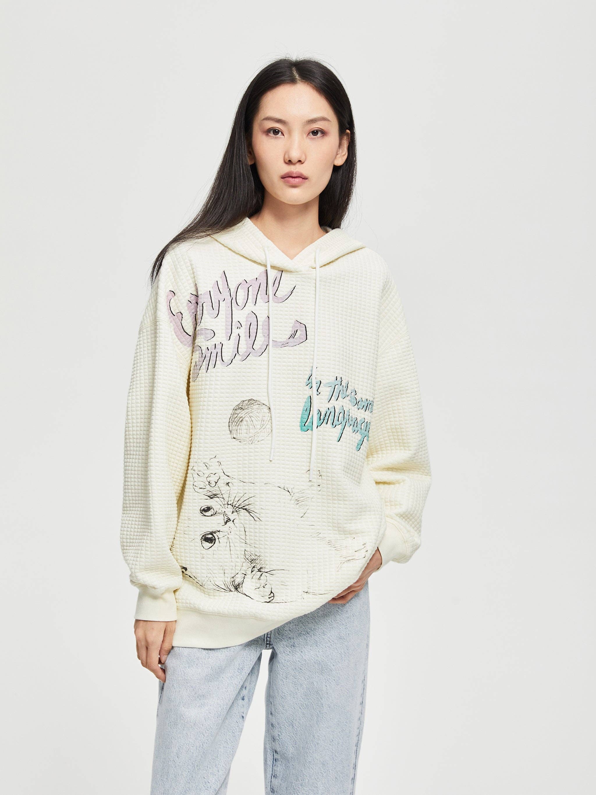 Urlazh - Wholesale Hoodie - Women's - Cat Sketch Hooded Sweatshirt3