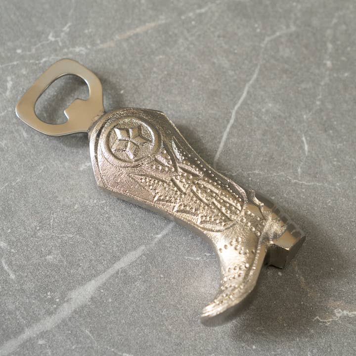 India Handicrafts Inc - Wholesale Bottle/Wine Opener - Nickel Etched Cowboy Boot Bottle Opener