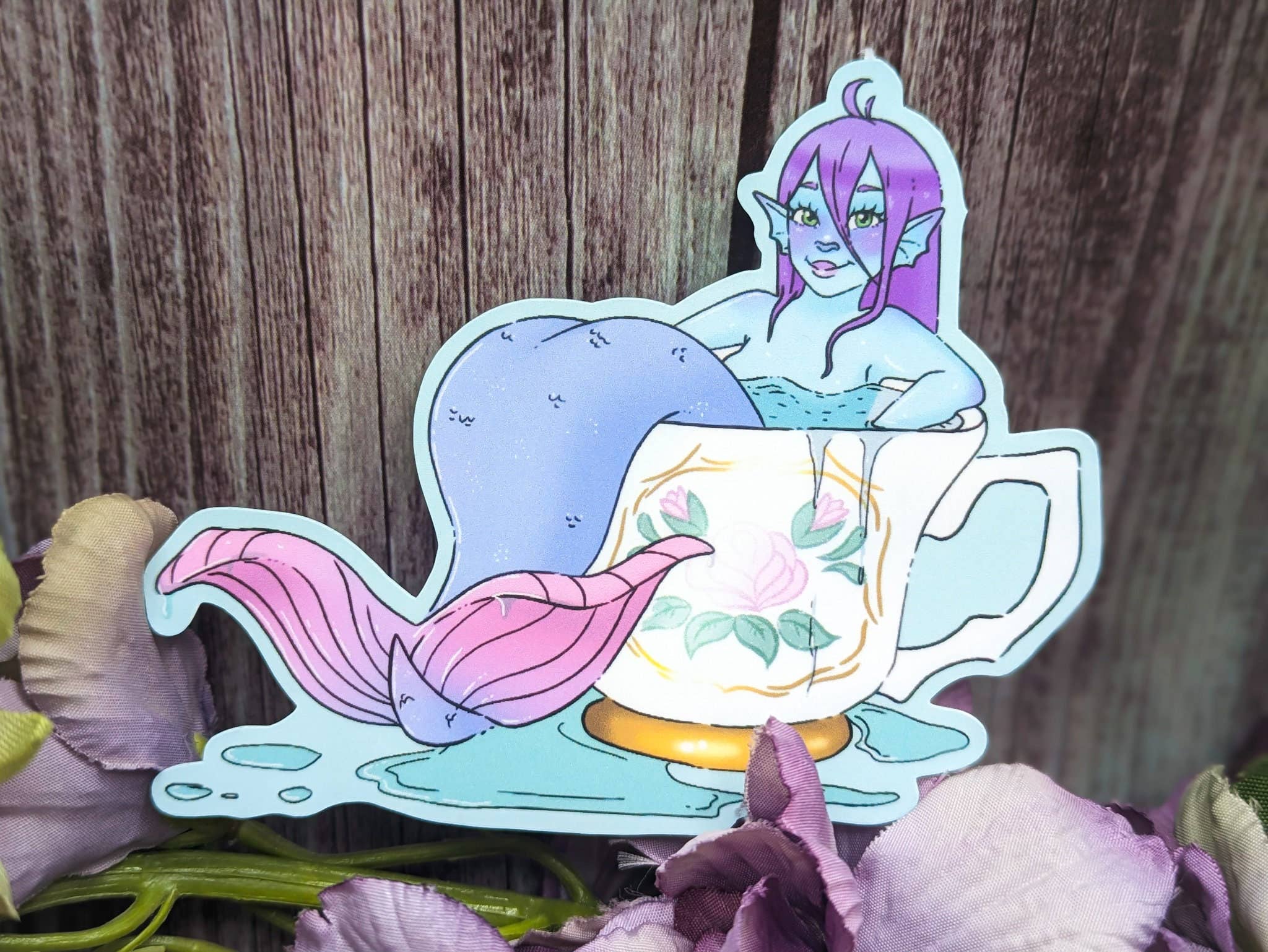 Witchbriar Cottage - Wholesale Sticker - Teacup Mermaid Sticker: Kawaii Fantasy Decal (3.3" x 2.7")0