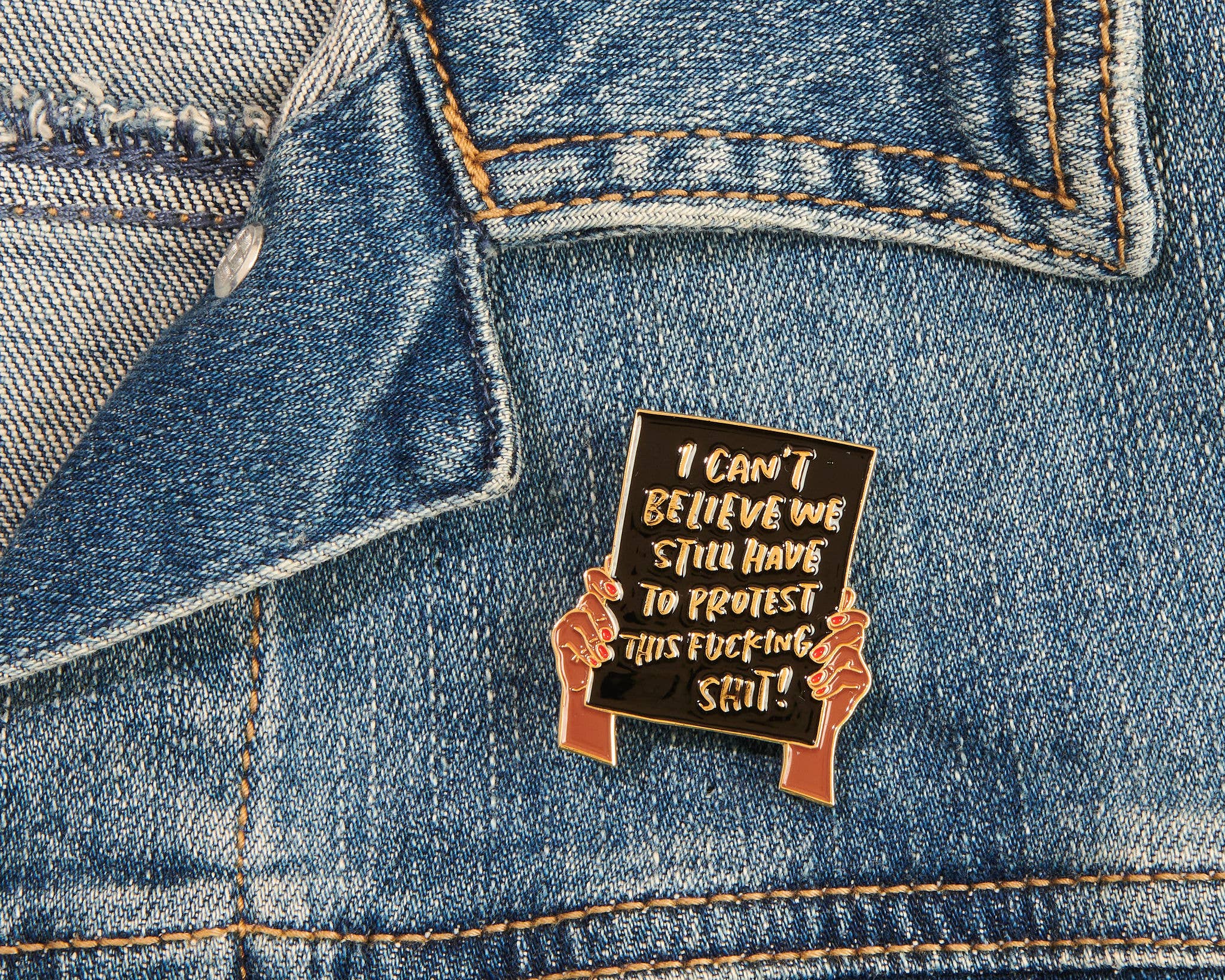 And Here We Are - Wholesale Lapel Pin/Button - Protest Sign, Brown - Political Protest Enamel Lapel Pin  1