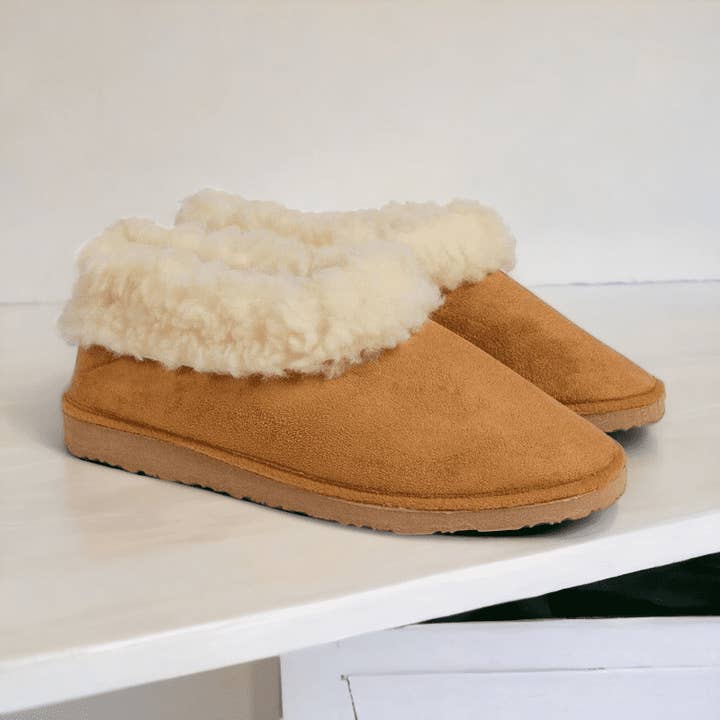 Unisex camel slipper, synthetic fur lining for wholesale by Modenna