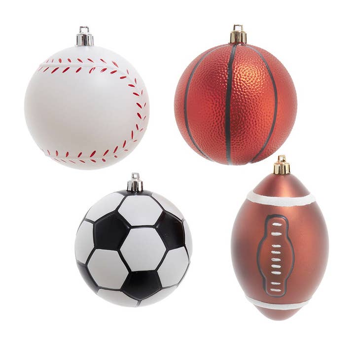 100MM Shatterproof Sports Ball Orns, 4/A, 4-Piece Box for wholesale by Kurt S. Adler, Inc.