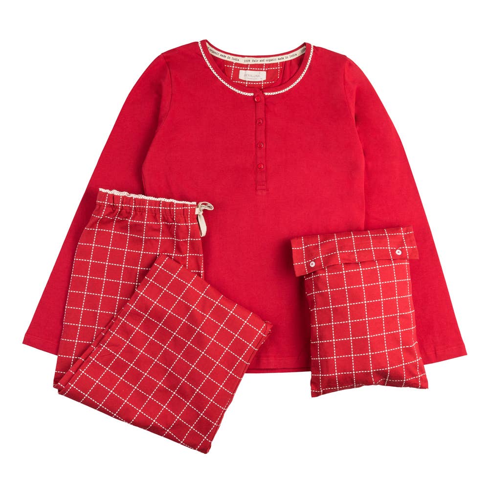 Veraluna Sustainable Clothing - Wholesale Sleepwear Set - Women's - ORGANIC COTTON PAJAMA CORCHEA CHECKS FAIR TRADE2