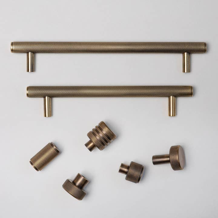 Solid Brass Knurled Kitchen Pull Handles & Knobs - Antique Brass for wholesale by Brass bee