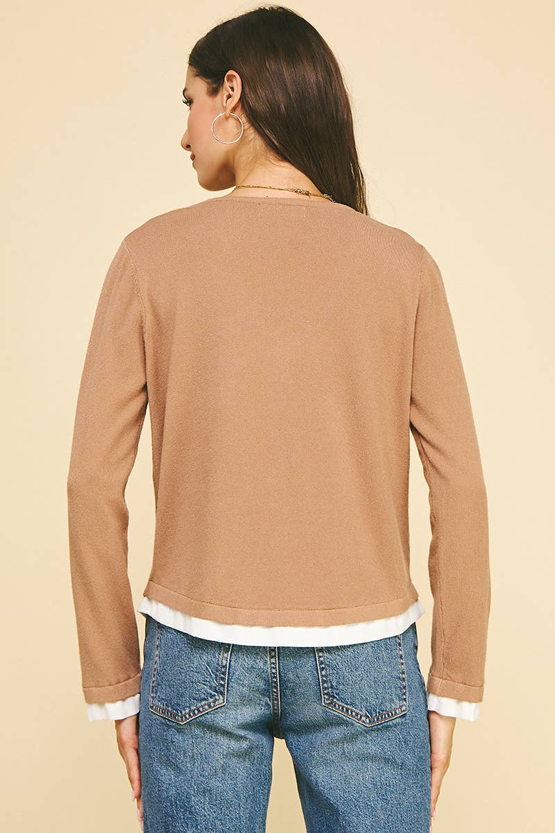 PINCH - Wholesale Knit Top - Women's - V-NECK WOVEN COMBO CARDIGAN TOP - 5831W33