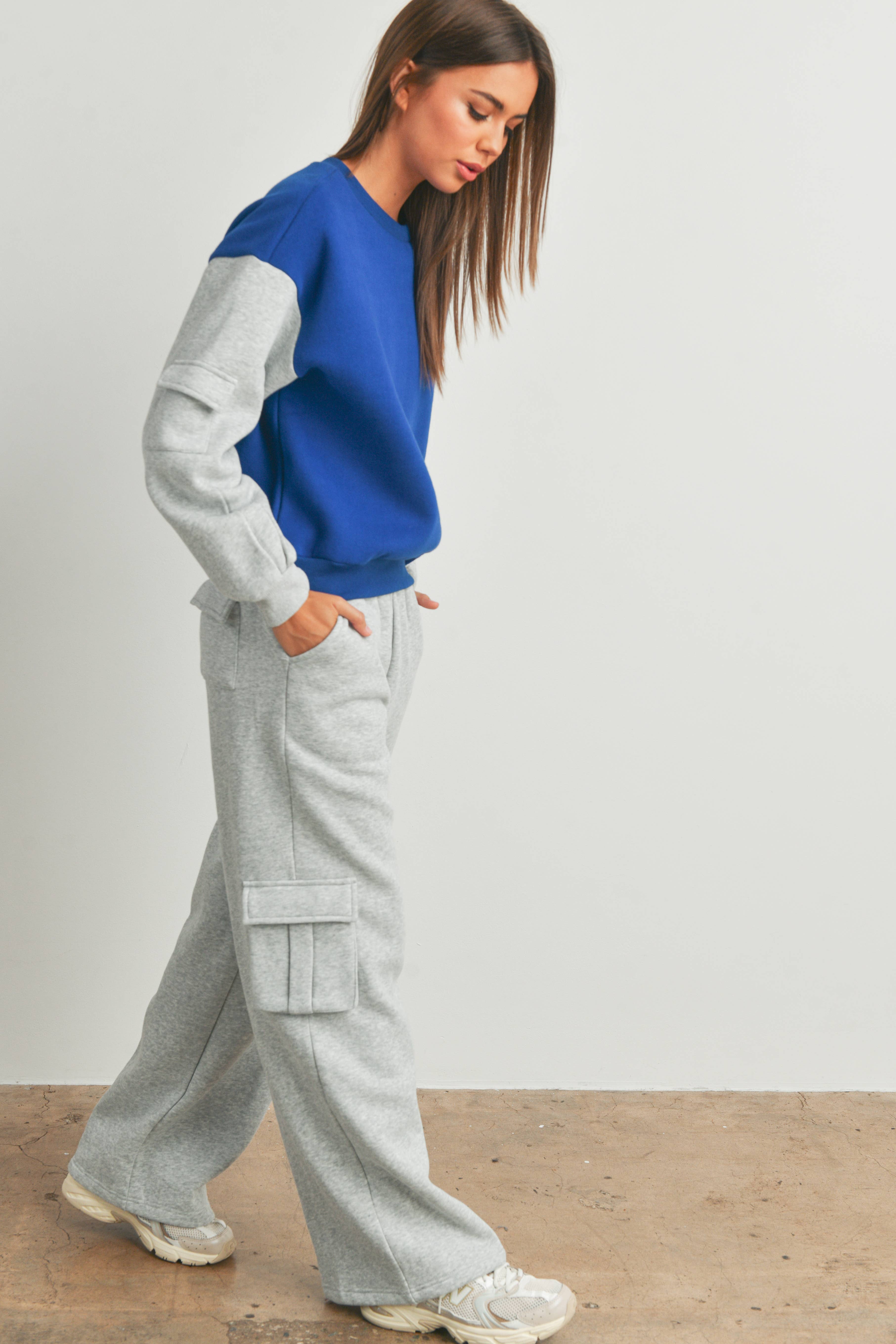 BUTTERMELON – wholesale Lounge Sweatpants/jogging bottoms – Women's – Fleece Terry With Side Patched Cargo Sweatpants - BMP71407