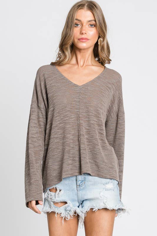 Final Touch - Wholesale Knit Top - Women's - V-Neck Knit Long Sleeve Top - T310448
