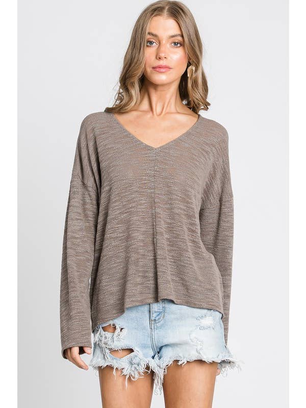 Final Touch - Wholesale Knit Top - Women's - V-Neck Knit Long Sleeve Top - T310448