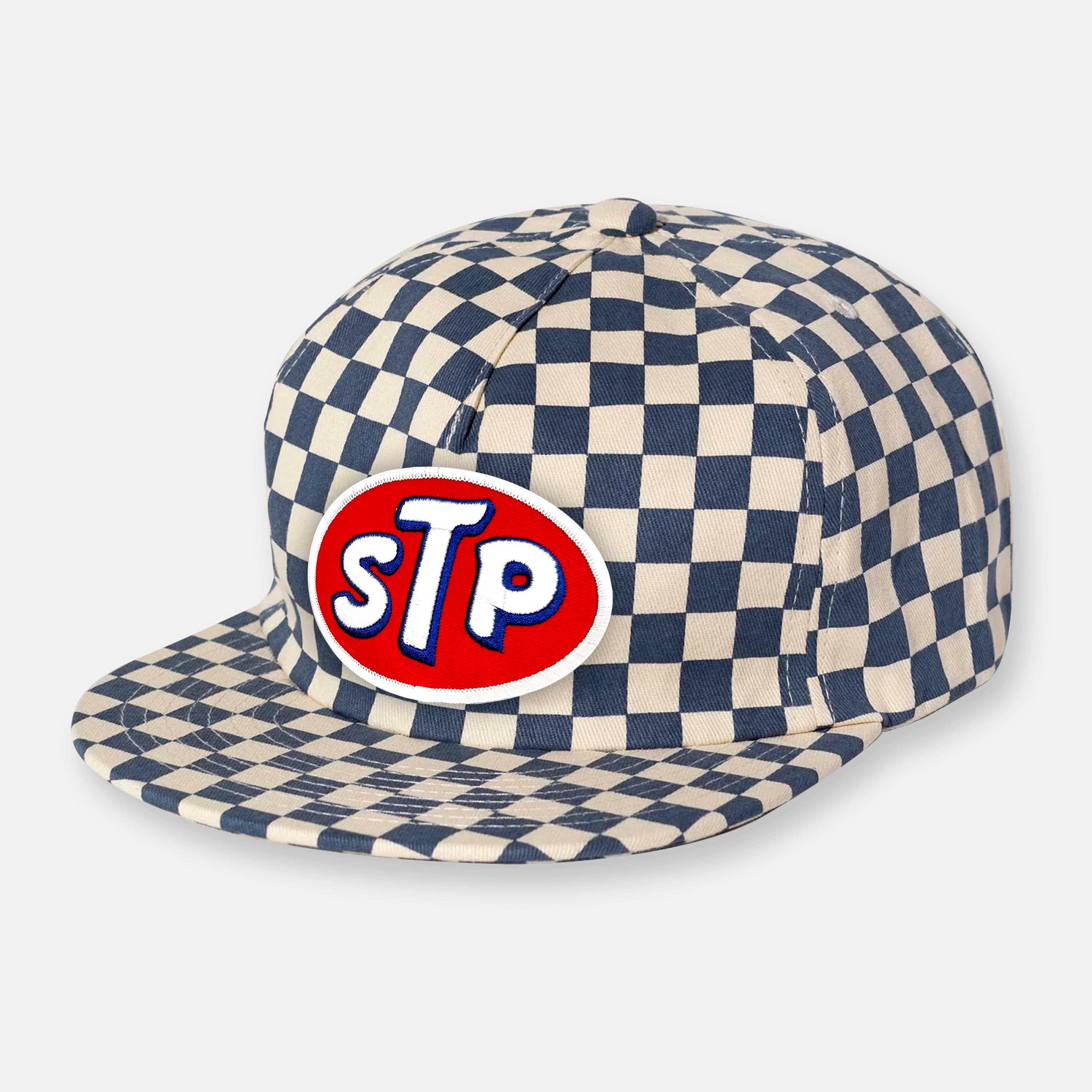 Webig Moto Company - Wholesale Flat Brim Cap - Unisex - CHECKERBOARD PIT CREW PATCH HAT COLLECTION SLATE BLUE5