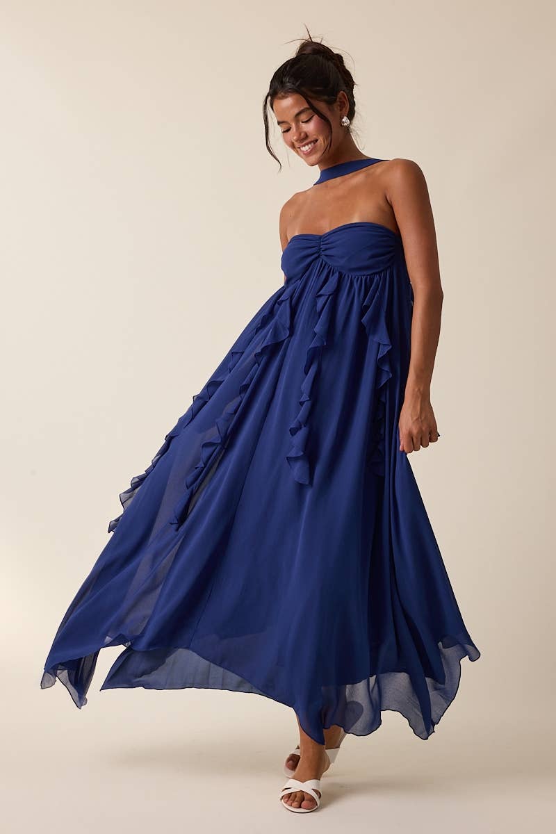 Sky to Moon - Wholesale Dress - Women's - HOLIDAY NECKLINE POINT RUFFLE HIGH-LOW MAXI DRESS8