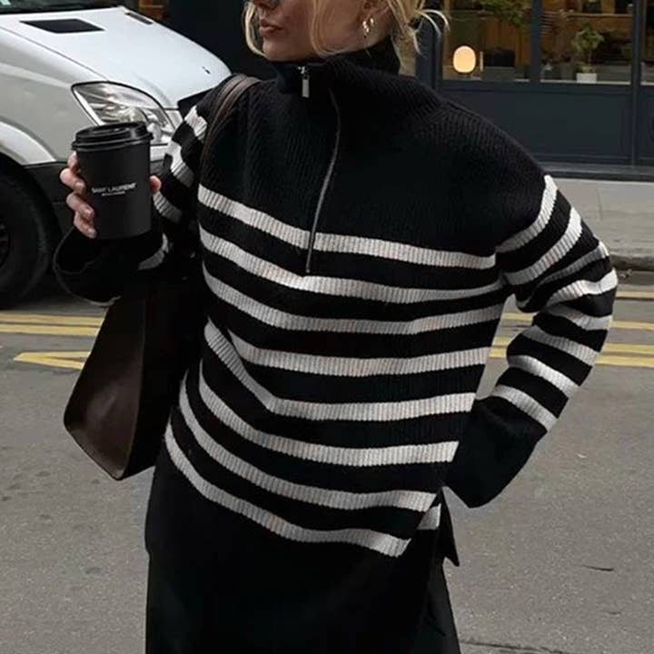 Relaxed Half-Zip Polo Collar Striped Knit Sweater ZK3721 and other Purchase Wholesale vintage sweaters. Free Returns & Net 60 Terms on Faire trending on Faire.