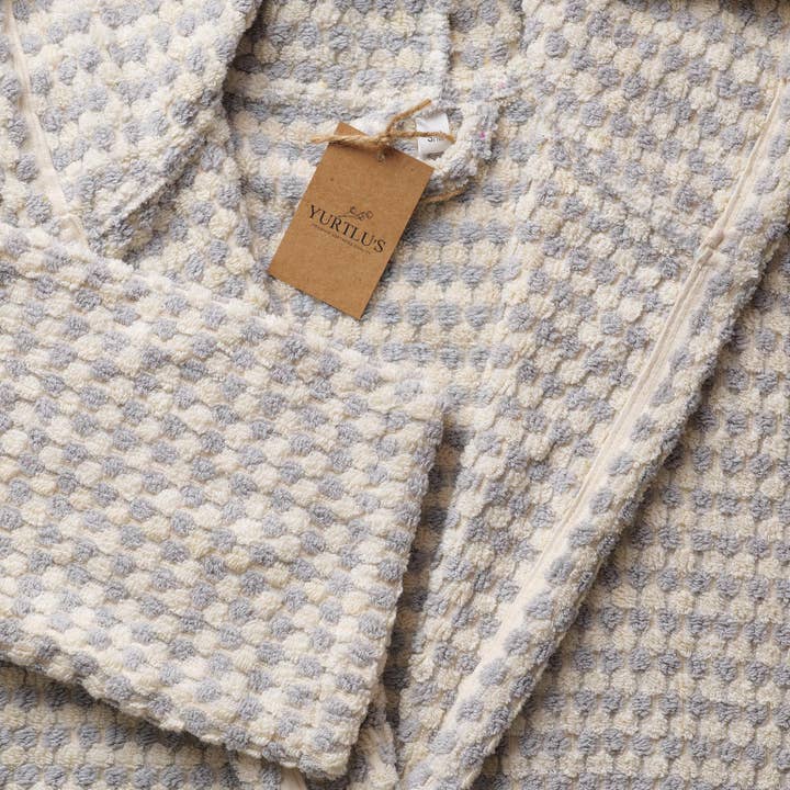 YURTLUS - Wholesale Robe – Unisex - Bubble Handwoven Robe,Pompom Bathrobe Handloom 100% Cotton 32