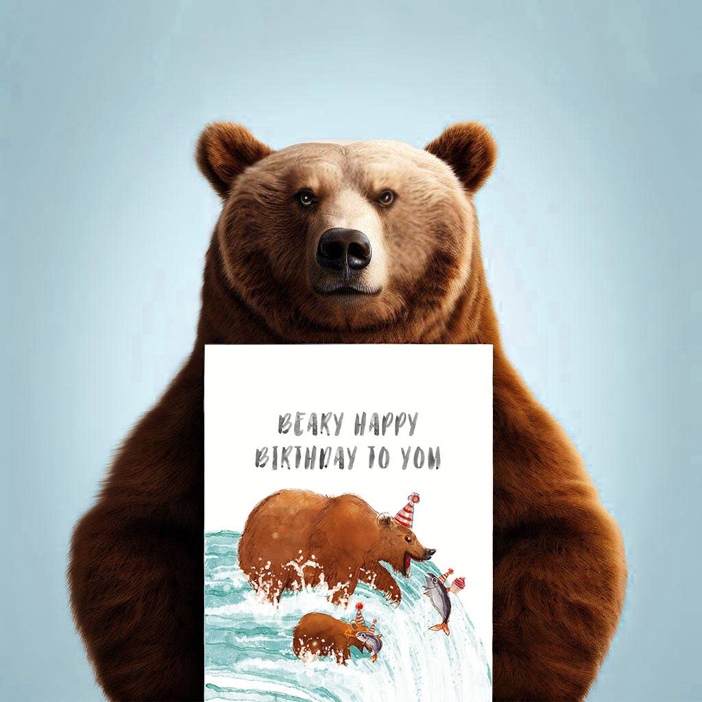 Liyana Studio – wholesale Födelsedagskort – Vattenfall Bear Party - roligt födelsedagskort3