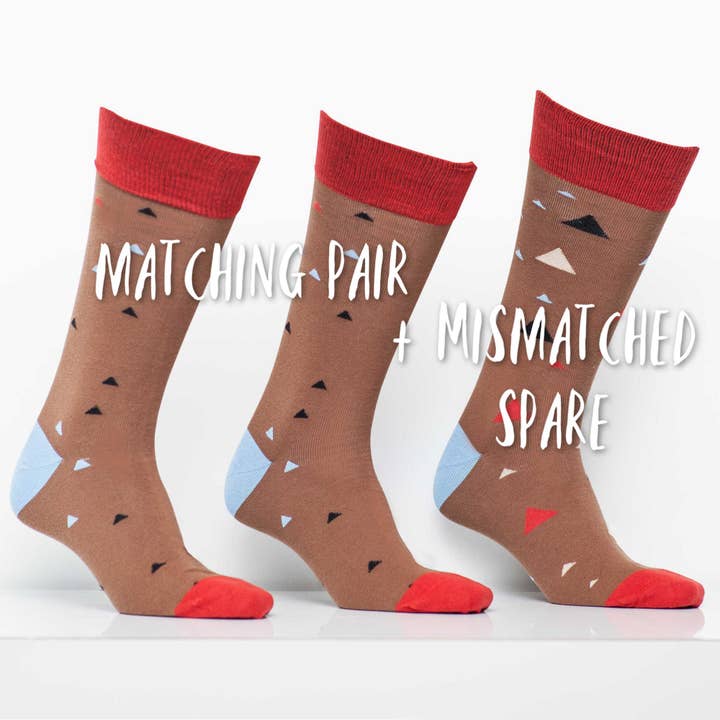 Matching Pair + Mismatched Spare - 3 Socks - Brown Triangle for wholesale by Mismatched Sock Shop