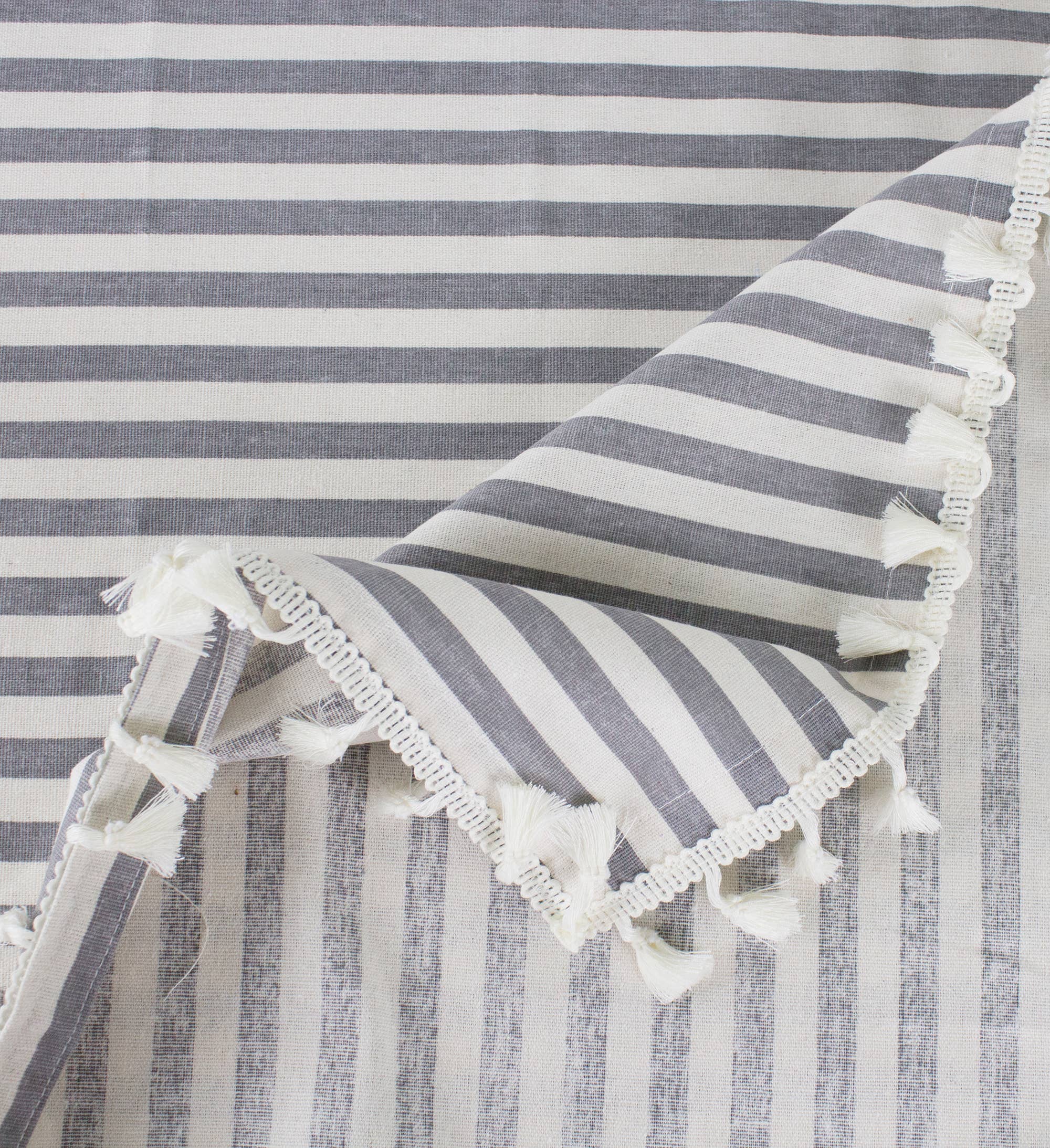 Fennco Styles - Wholesale Tablecloth - Grey Simply Striped Tasseled Cotton Blend Tablecloth2