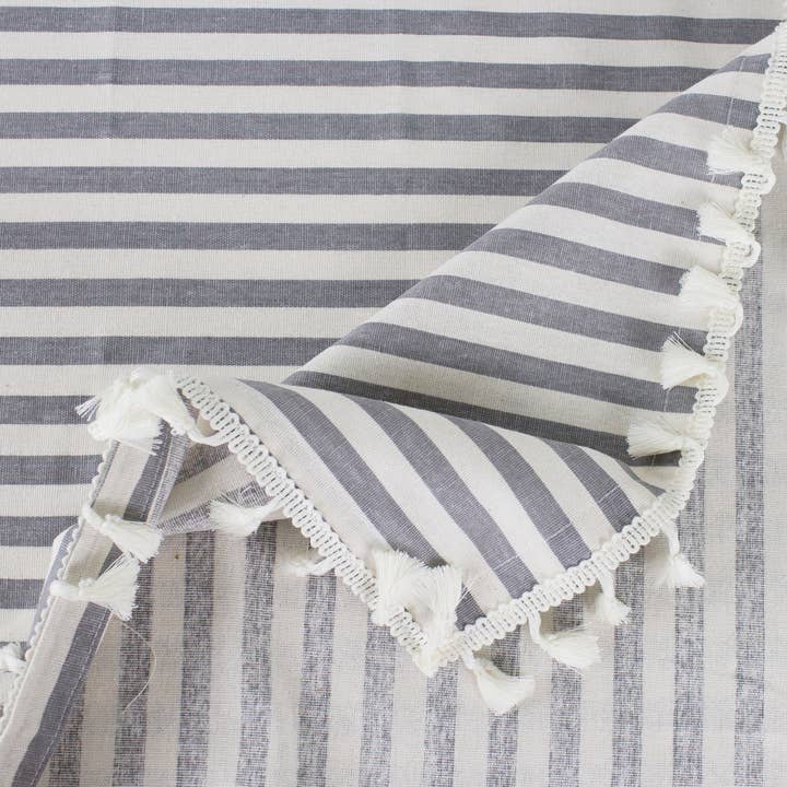 Fennco Styles - Wholesale Tablecloth - Grey Simply Striped Tasseled Cotton Blend Tablecloth3
