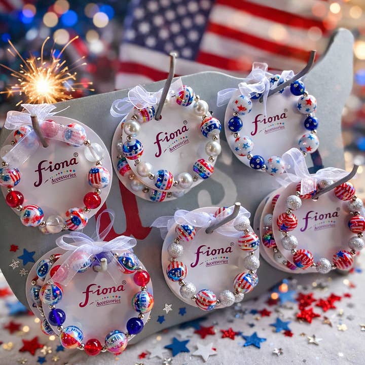 Patriotic Printed Fun Bracelets 36pcs USA Counter Unit NEW for wholesale by Fiona Accessories